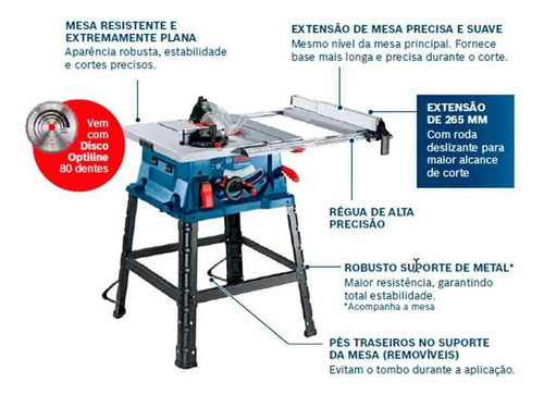 Serra Circular Mesa 10 polos 1800 W Professional Gts 254 Bosch 110 V