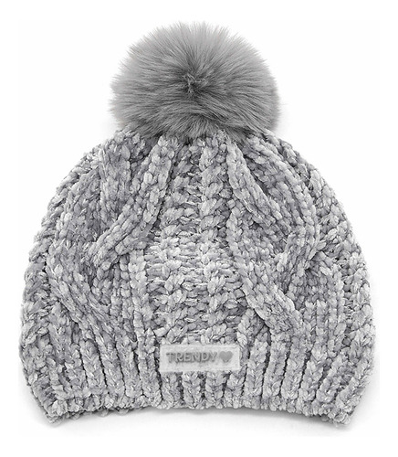 Gorro Infantil Trendy Trenzado Con Pompón Cálido Y Suave Gris S Lisa
