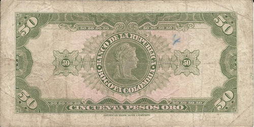 Imagen 2 de 2 de Colombia 50 Pesos 12 De Octubre 1967