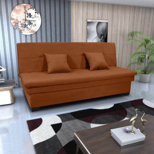 Sofá cama Pavia de terciopelo de cobre de 3 plazas con cojines Milano