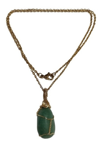 Collar De Piedra Jade Verde Con Golfi Y Cadena Dorada 