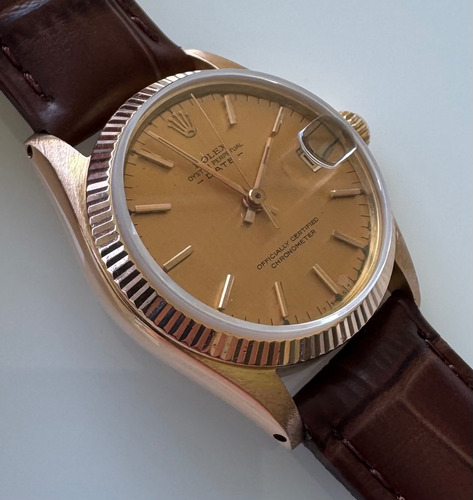 Relógio Rolex Date Ouro Marrom 18k Mod. 6627 31mm Revisado. Marrom-escuro Ouro Dourado