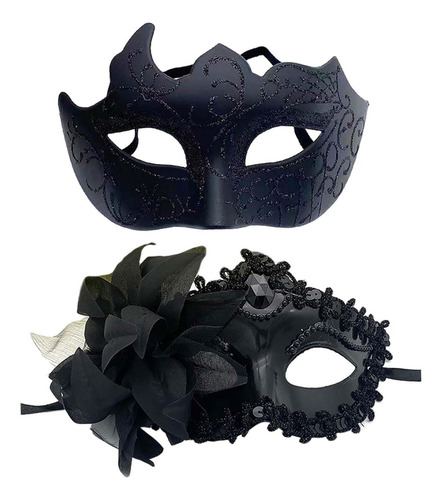 Nuevo 2x Conjunto De Máscaras De Mascarada De Pareja Negra