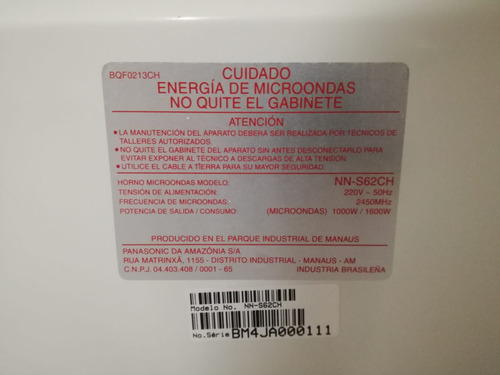 Microondas Panasonic Nn-s62ch Como Nuevo (Usado)