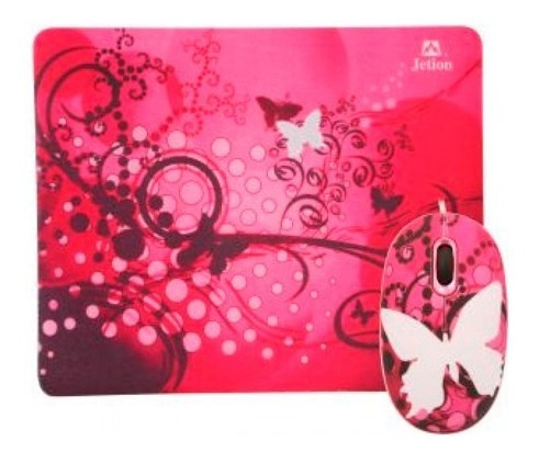 Combo Mouse+pad Jetion -mariposa Rosa