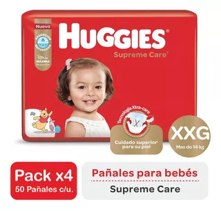 Pañales Huggies Supreme Care Cuidado Superior Xxg Pack X4
