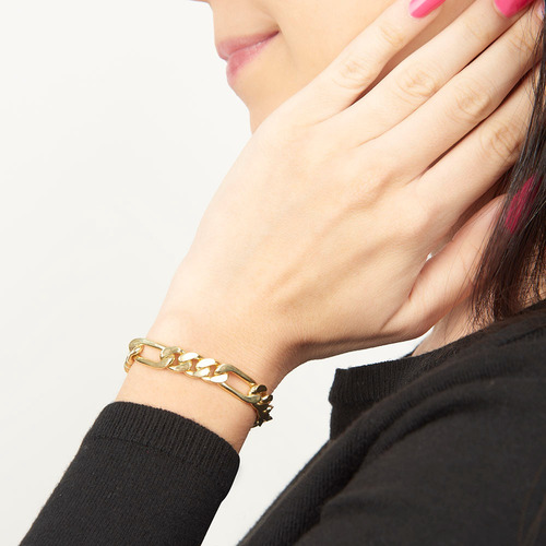 Pulsera Hombre Figaro Hl 8mm Platabañooro24k Duodeluxejoyas®