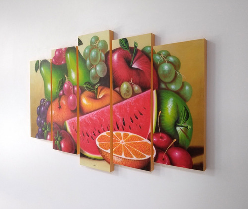 Imagen 6 de 7 de Cuadro Decorativo Frutas Comedor Quíntuple