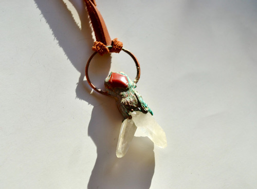 Collar Piedras Cuarzo Cristal Y Jaspe Rojo, Cuero, Cod1