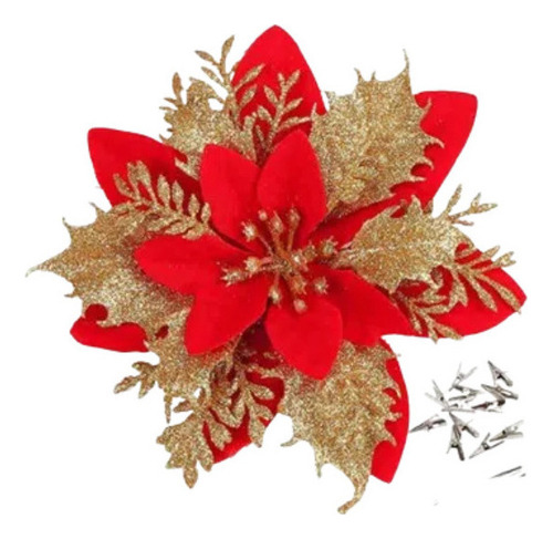 24 Flores Navideñas Artificiales Con Clips Y Tallos