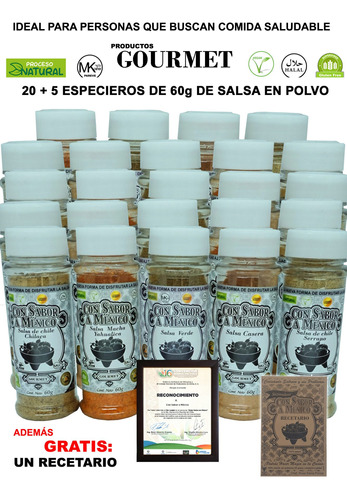 Salsas Gourmet En Polvo 20+5 Botes (especias 100% Naturales)