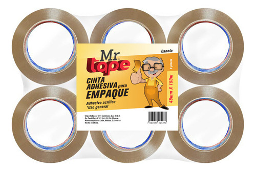 Cinta Adhesiva Empaque Canela Mr Tape 48mmx150m 6 Piezas Liso