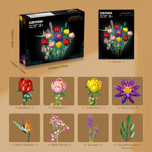 Set De Construcción Cubimana Flowers Bouquet Con 976 Unidade