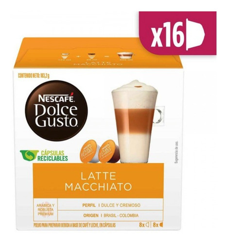 Imagen 1 de 10 de Nescafé Dolce Gusto 16 Cápsulas Sabor Latte Macchiato Oferta