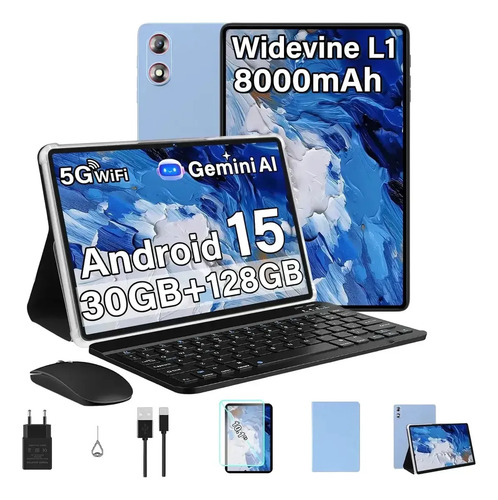 Tablet Android 15 Tablet 10 Polegadas Com Gemini Ai 30 Gb Ram+128 Gb Rom/tf 2 Tb,2.4G/5G Wi-fi,Octa-core 2.0 Ghz, 8000 mAh, Controlo pare...
