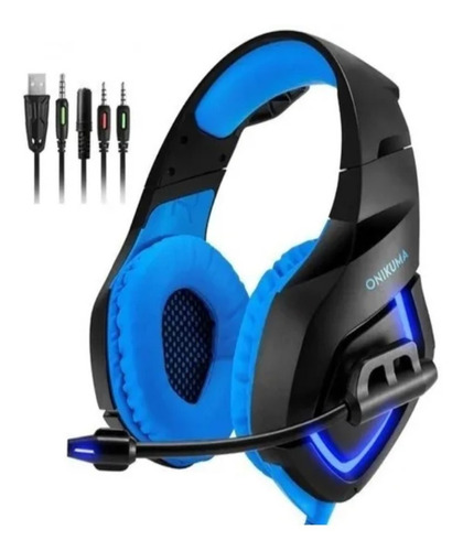 Audífonos gamer Onikuma K1-B black y blue con luz LED