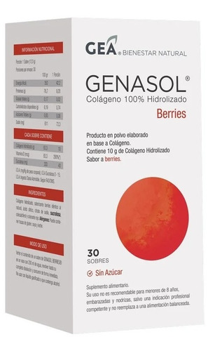 Gea Colágeno Hidrolizado Genasol Polvo Berries 30 Sobres