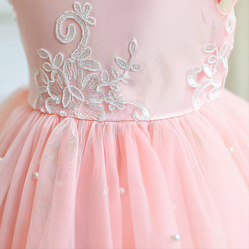 Vestido Niña Rosa Con Bordados Y Cintillo Paje Cumpleaños