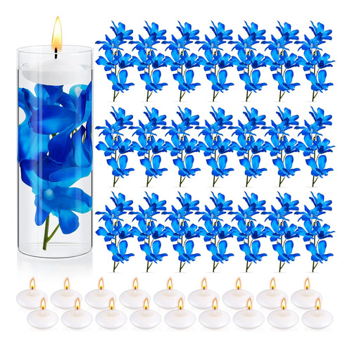 42 Piezas De Floreros Artificiales De Orquídeas Azules Para 