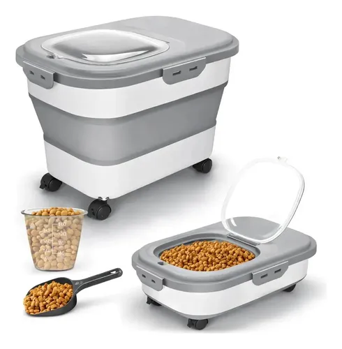 Contenedor Plegable Para Alimento De Mascotas 8 kg Con Ruedas Y Cierre Hermético