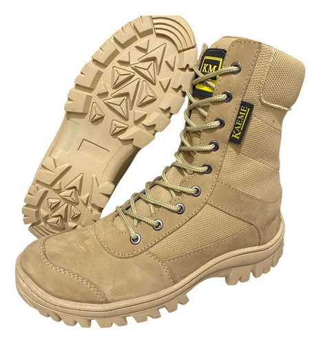 Coturno Bota Tática Com Ziper Proteção Antiderrapante Couro