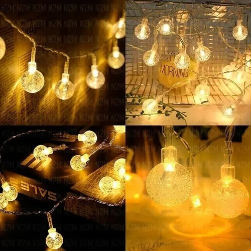 Luces Guirnalda Led Cristal 28 Bolitas Calida A Pilas Luces Amarillo
