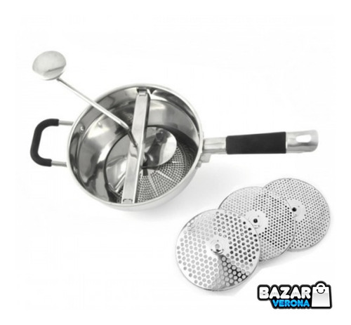 Imagen 1 de 3 de Pasa Tutto 20 Cm 3 Discos Pasatutto Acero Inoxidable Tomate