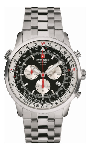 Reloj Swiss Alpine Military Spirit Chrono 7078.9137sam Plateado Plateado Negro
