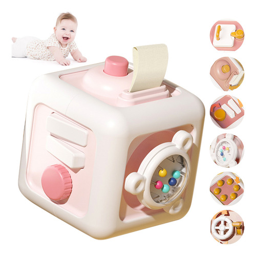 Juguete Didactico Para Bebes Montessori 6 En 1 Cubo Juguetes Estimulacion Para Bebes De 6 meses/1 ano Rosa Hong Jie Toys