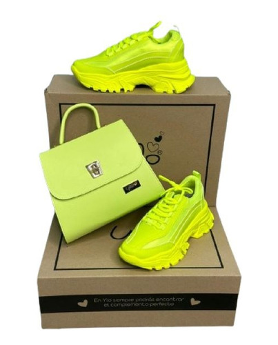 Combo Ylo Shoes Zapatilla Mas Cartera Verde Fluo