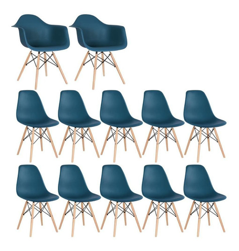 Kit Cadeiras Eames Wood 2 Daw E 10 Dsw Eiffel Coloridas Cor da estrutura da cadeira Azul-petróleo