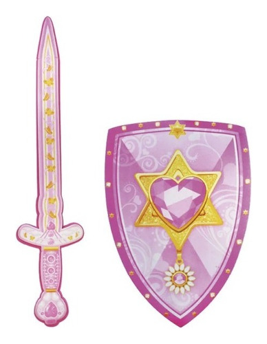 Espada Con Escudo Infantil Goma Eva Juguete Rosa 