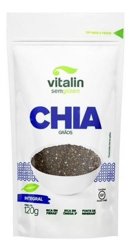 Chia Em Grãos Integral Sem Glúten Vegano Vitalin 120g