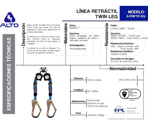 Linea Retractil 1.80 (6ft) Nylon Doble Brazo Gancho Gde.alto