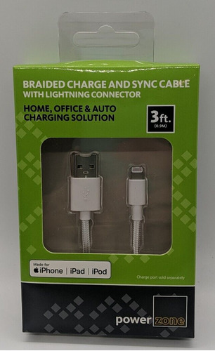 Power Zone Braided Charge And Sync Cable (iPhone, 3 Ft)  Ccq