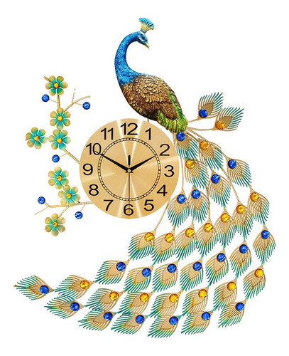 Reloj De Pared Con Forma De Pavo Real, Esfera Metálica, Deco