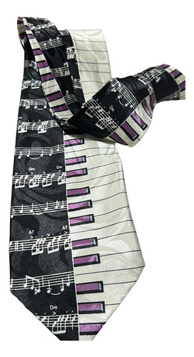 Corbata Piano - Estilo Original Y Divertido / Unisex Negro Estampado Musical 3.556 Cm