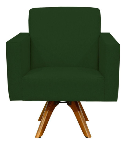 Kit 02 Poltronas Decorativas Base de Madeira Helô L02 Suede Verde Musgo