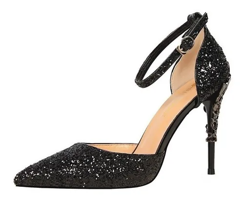 Tacones negros brillantes new arrivals
