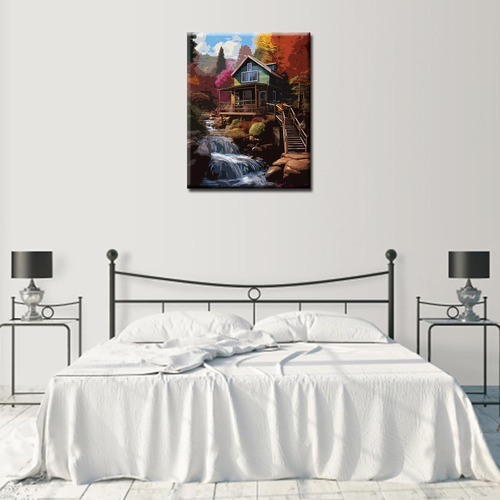 Pintura Por Número Junto Cascada Forest Hut Diy Pintur...