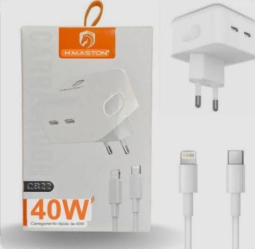 Carregador Turbo 40w Usb-c Para Iphone 11 12 13 14 Pro Max Branco