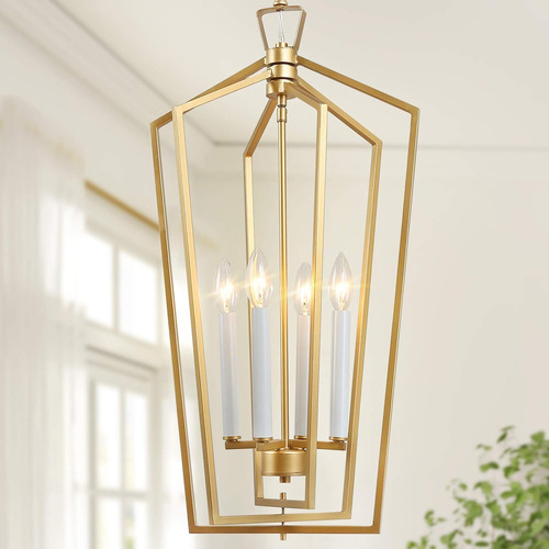 Candelabro Dorado, Lámpara Colgante De 4 Luces Doradas Con M