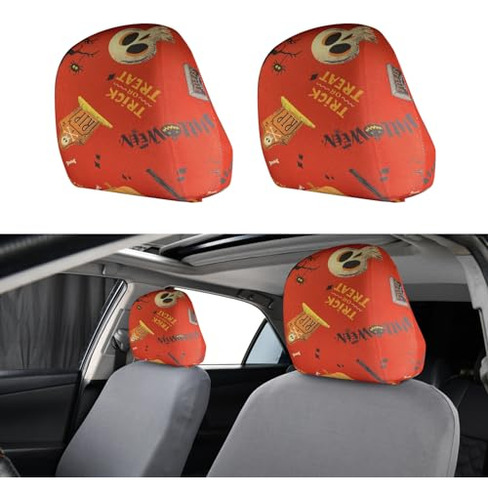 Gunhunt Pack-2 Halloween Skull Car Headrest Covers, Soft Dus