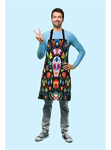Beabes Delantal De Cocina Floral Con Calavera De Azúcar Mexi