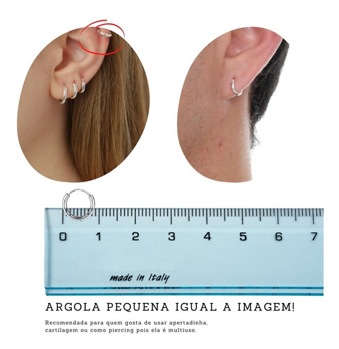 Imagem 2 de 7 de Piercing Orelha Cartilagem Prata 925 8mm Argola Argolinha P1