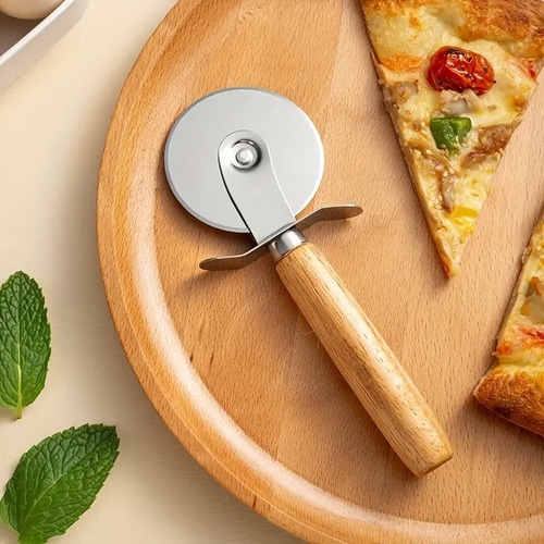 Cortador Para Pizza De Acero Inoxidable Mango De Madera Madera