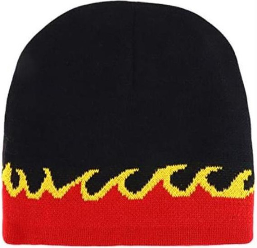 Gorro Punto Corto Reversible Con Patrón Llama Fuego Pequeño