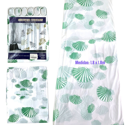 Cortinas De Baño-ducha Impermeable Varios Modelos 1.80x1.80 Verde Claro Patrón De Conchas
