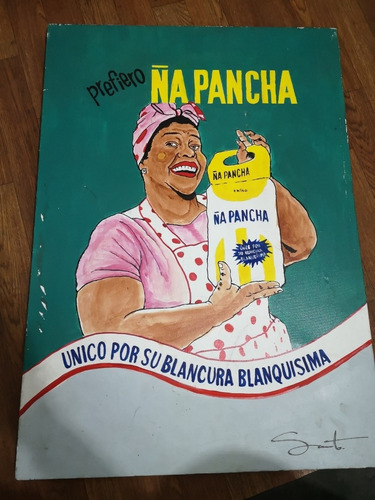 Jt Antiguo Cartel De Ña Pancha Vintage Decorativo A Mano