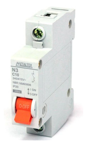 Mini Disjuntor 10a Unipolar C Selo Nx3-1c10 Metaltex